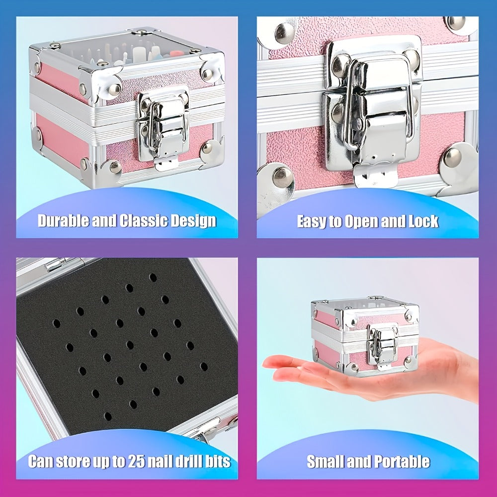 Nail Drill Bit Set Tungsten Steel & Ceramic Grinding Heads with Storage Box for Gel Removal Nail Enhancement Polishing Shaping Multi-Grit Abrasive Bands Coarse Medium Fine Electric Nail Drill Machine