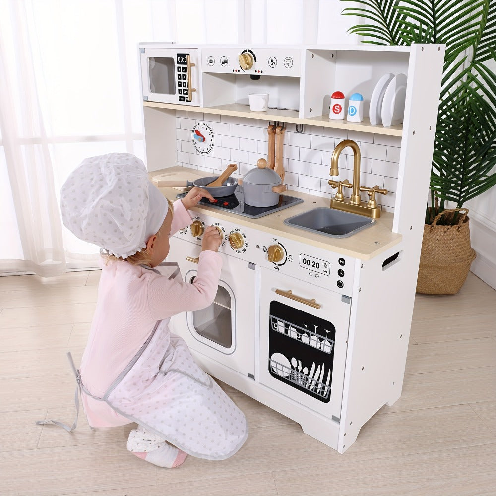 Kids Play Kitchen Set with Sink Oven Stove Dishwasher Coffee Maker Ice Maker Microwave – Realistic Pretend Play Kitchen for Toddlers Boys Girls Ages 3 4 5 6+