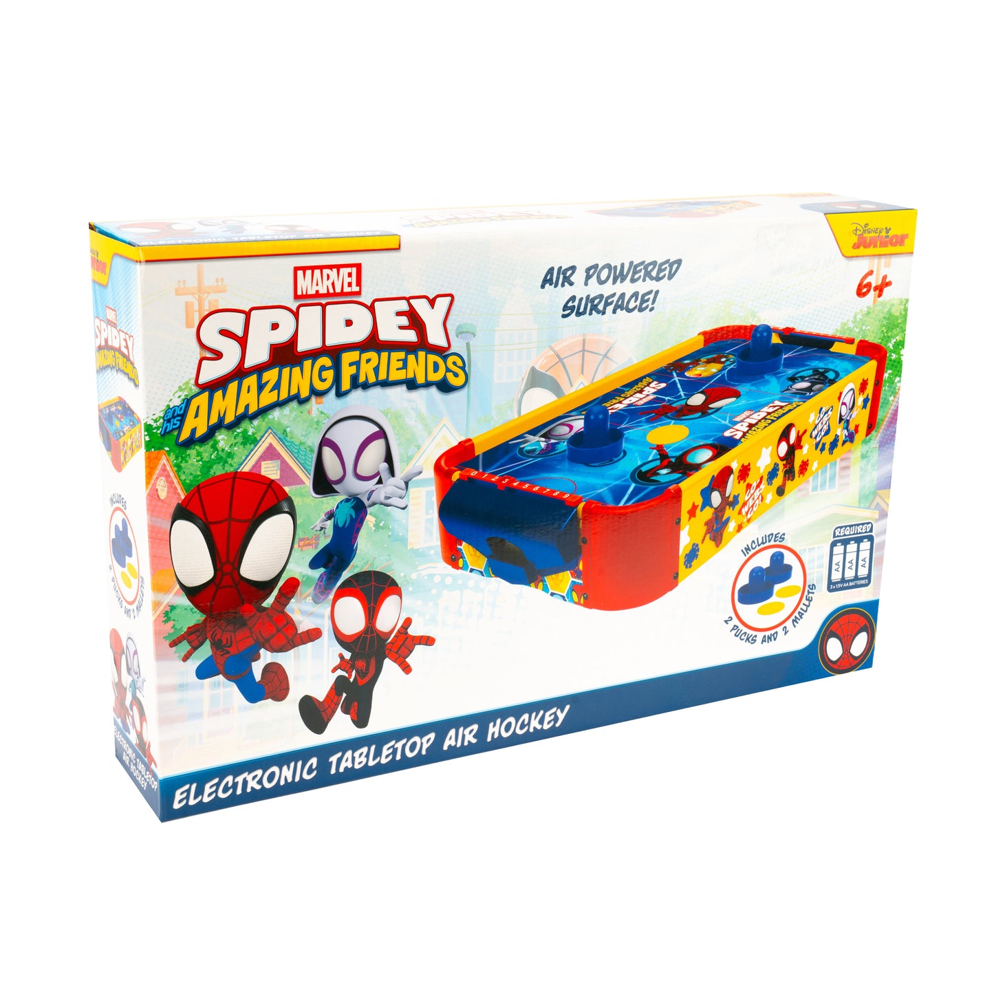 Kids Tabletop Air Hockey Table Marvel Spidey and His Amazing Friends - Officially Licensed Wood Surface, Manual Score Tracker, Indoor Game for Boys Girls Ages 3+ | Birthday Christmas Holiday Gift