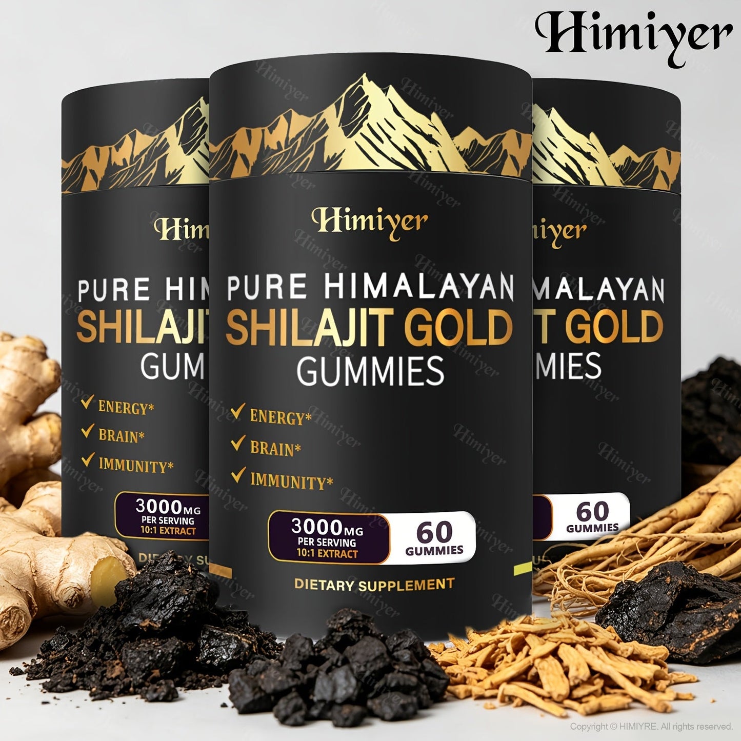 Shilajit Supplement 3000mg with Ginger, Ginseng & Ashwagandha — Pure Fulvic Acid & Multi-Mineral Phytonutrient Formula for Energy, Vitality, Strength & Whole-Body Wellness | 1-3 Bottle Options