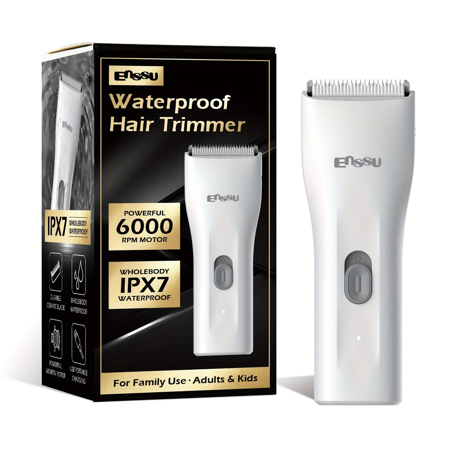 Manscaping Trimmer for Men IPX7 Waterproof Ceramic Blade Electric Groin & Pubic Body Hair Shaver – LCD Battery Display Replaceable Head Safe Grooming Tool, Black Blue White