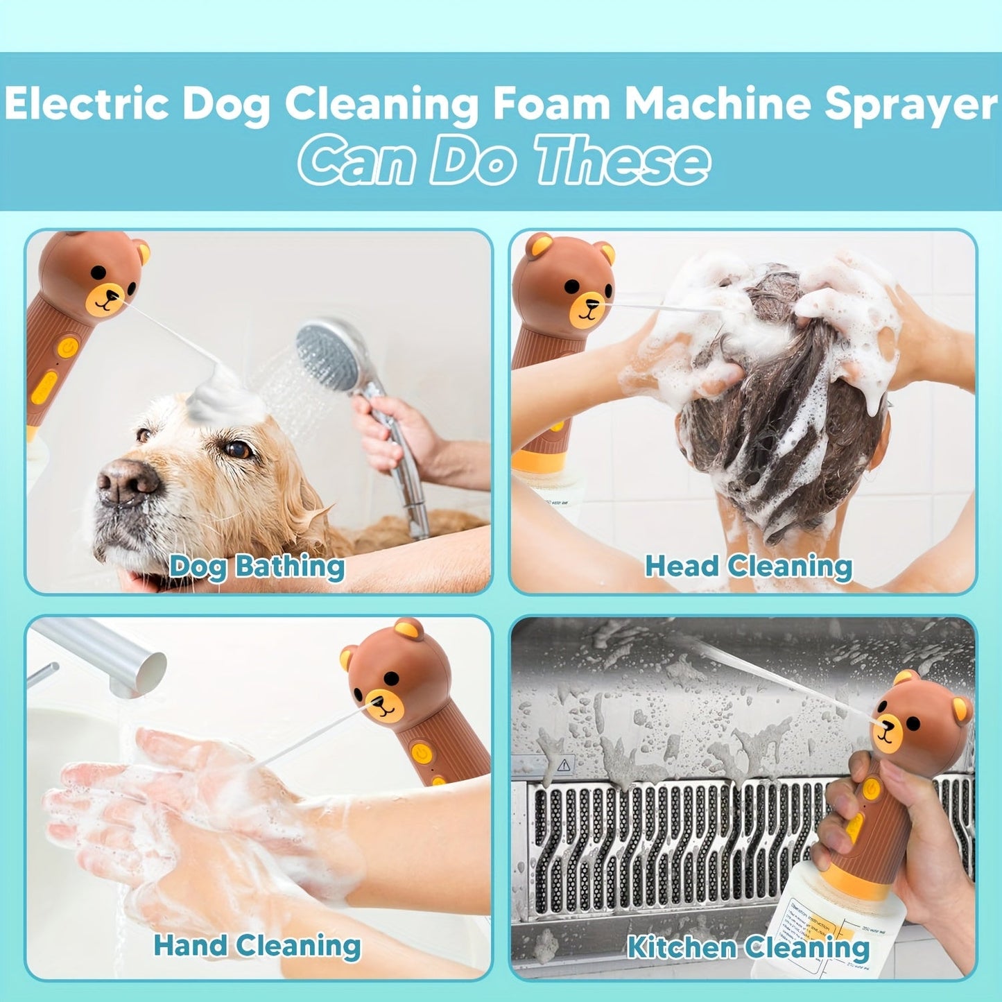 Pet Foam Bath Dispenser Electric - Automatic Dog Soap Shampoo Mixing Bottle IPX7 Waterproof Rechargeable Cleaning Foam Machine for Dog Cat Puppy & Children