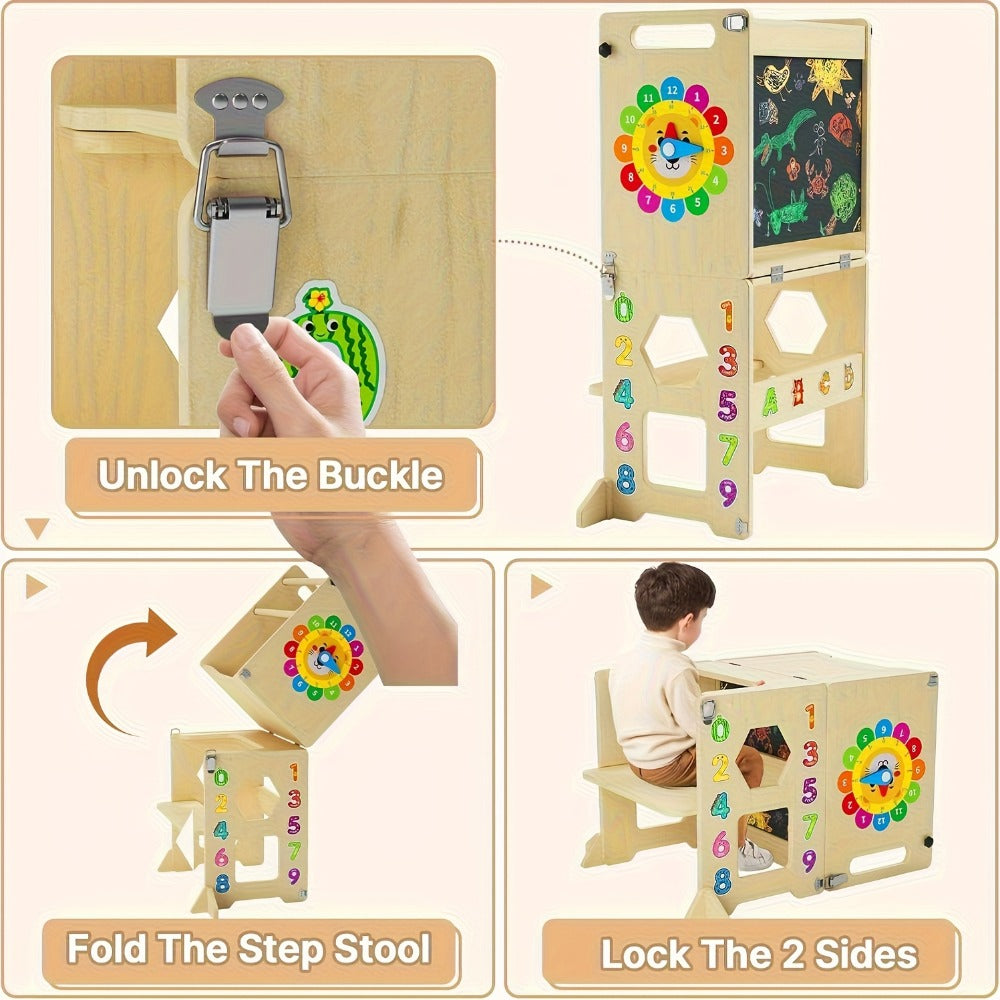 4-in-1 Foldable Toddler Learning Tower with Solid Wood Construction for Kids' Room detail image - detail view 9