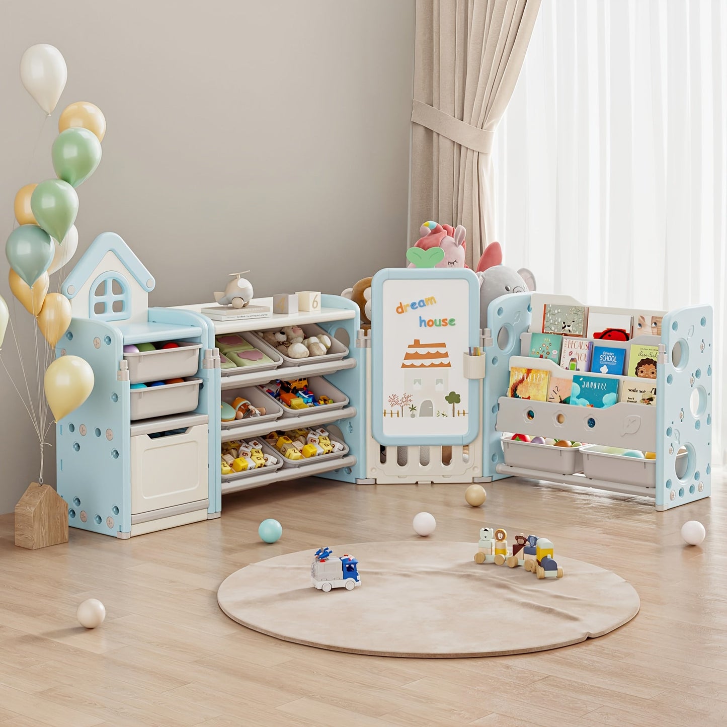 Kids Toy Organizer shown in the Light Blue, 4 In 1 option