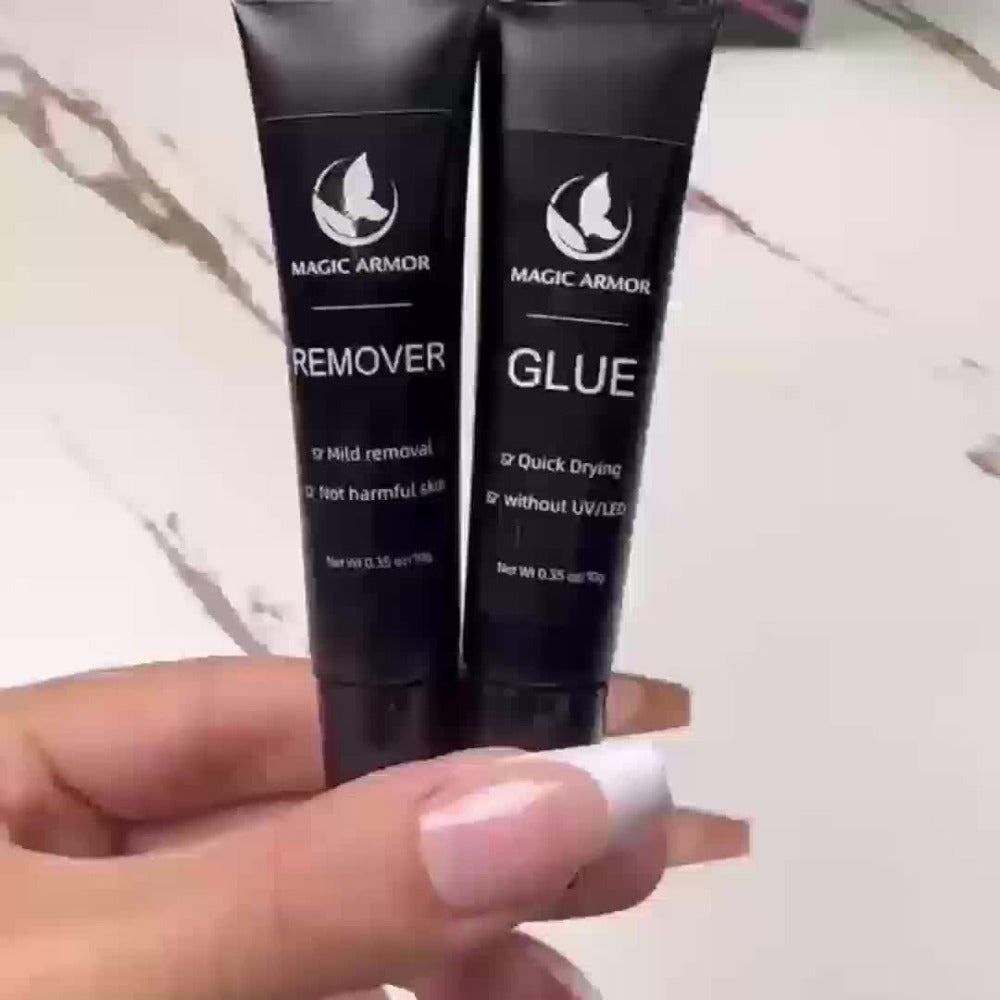 Press On Nail Glue with Remover Kit Super Strong 10g Clear Drying Adhesive for Acrylic False Nails Long Lasting Hold Nail Art Glue and Remover Set Salon Quality at Home