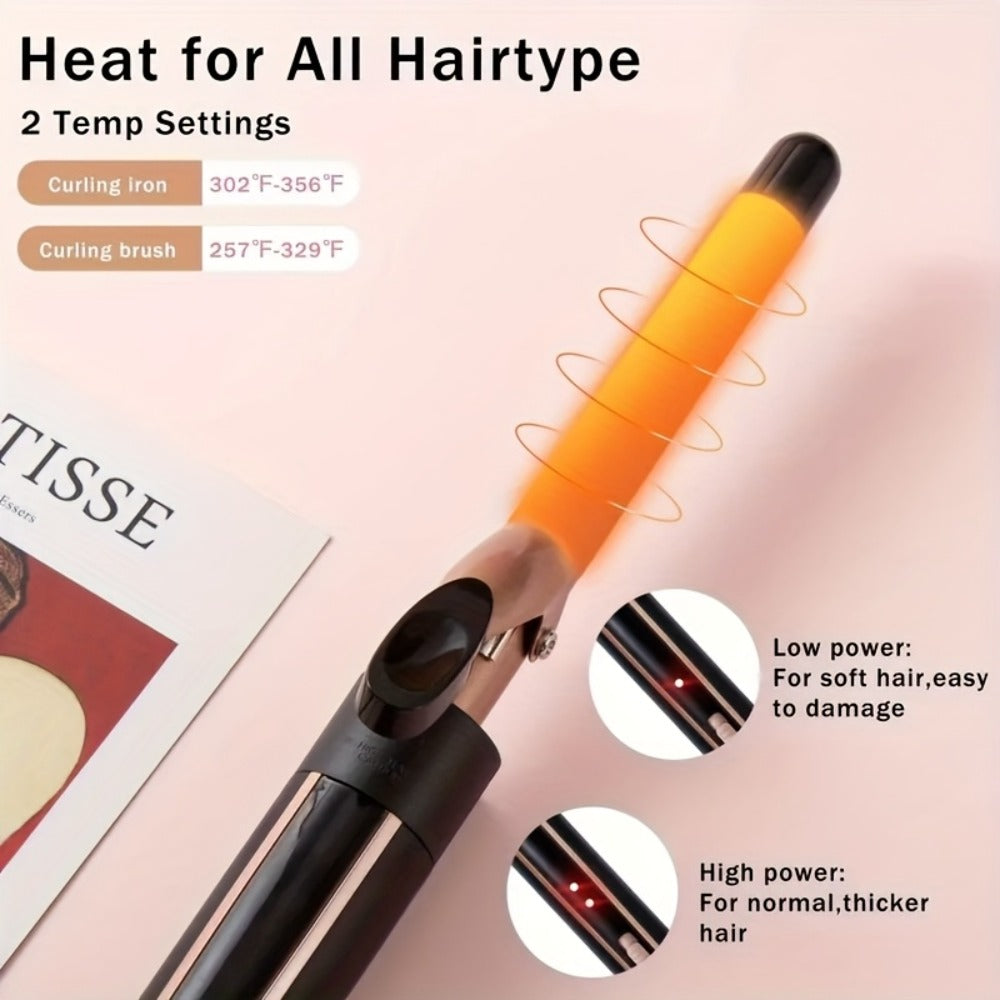 Ceramic Curling Iron Set 5-in-1 with Interchangeable Barrels & Heat Brush – Professional Hair Curler Wand Styling Kit for Long-Lasting Waves & Curls, All Hair Types Women, Includes Heat Gloves & Clips