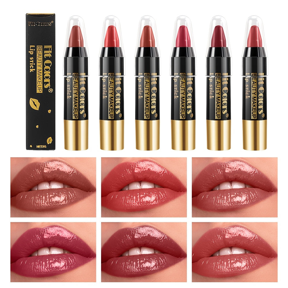 Squalane Crayon Lipstick Set 6 Pcs – Matte & Glossy Moisturizing Lip Pencil with Volumizing Formula, Long Lasting Easy Color Lip Liner for All Skin Types, Great Gift for Women