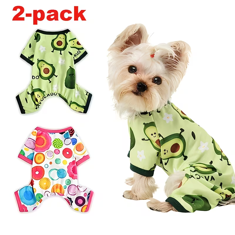 Dog Pajamas Set of 2 - Soft Puppy PJs Jumpsuit for Small Dogs Cats Chihuahua Yorkie, Cute Pet Sleepwear Onesie for Spring Summer, Mixed Colors XS-XXL Pet Apparel
