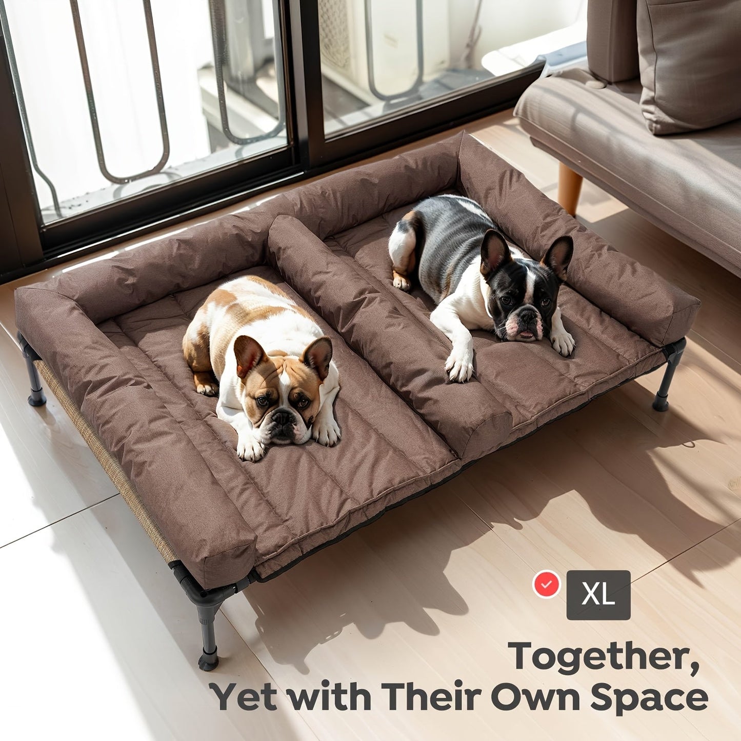 Elevated Cooling Dog Bed Double Slot – Veehoo XL/XXL Raised Pet Cot with Removable Cushion for 2 Medium Dogs | Breathable Teslin Mesh, Skid-Resistant, Washable, Indoor & Outdoor Hammock Bed