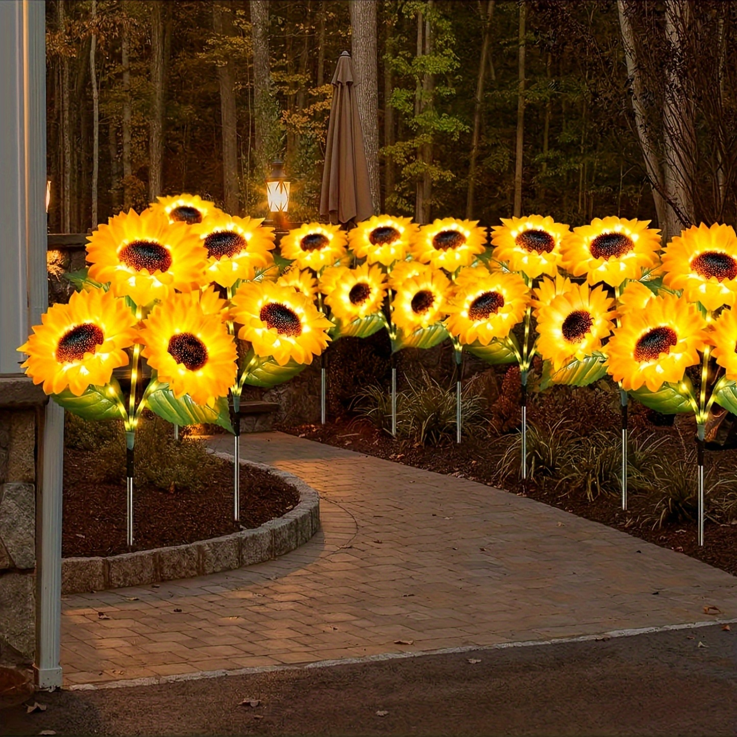 Solar Sunflower Garden Lights Outdoor Stake, Dimmable 2-Pack