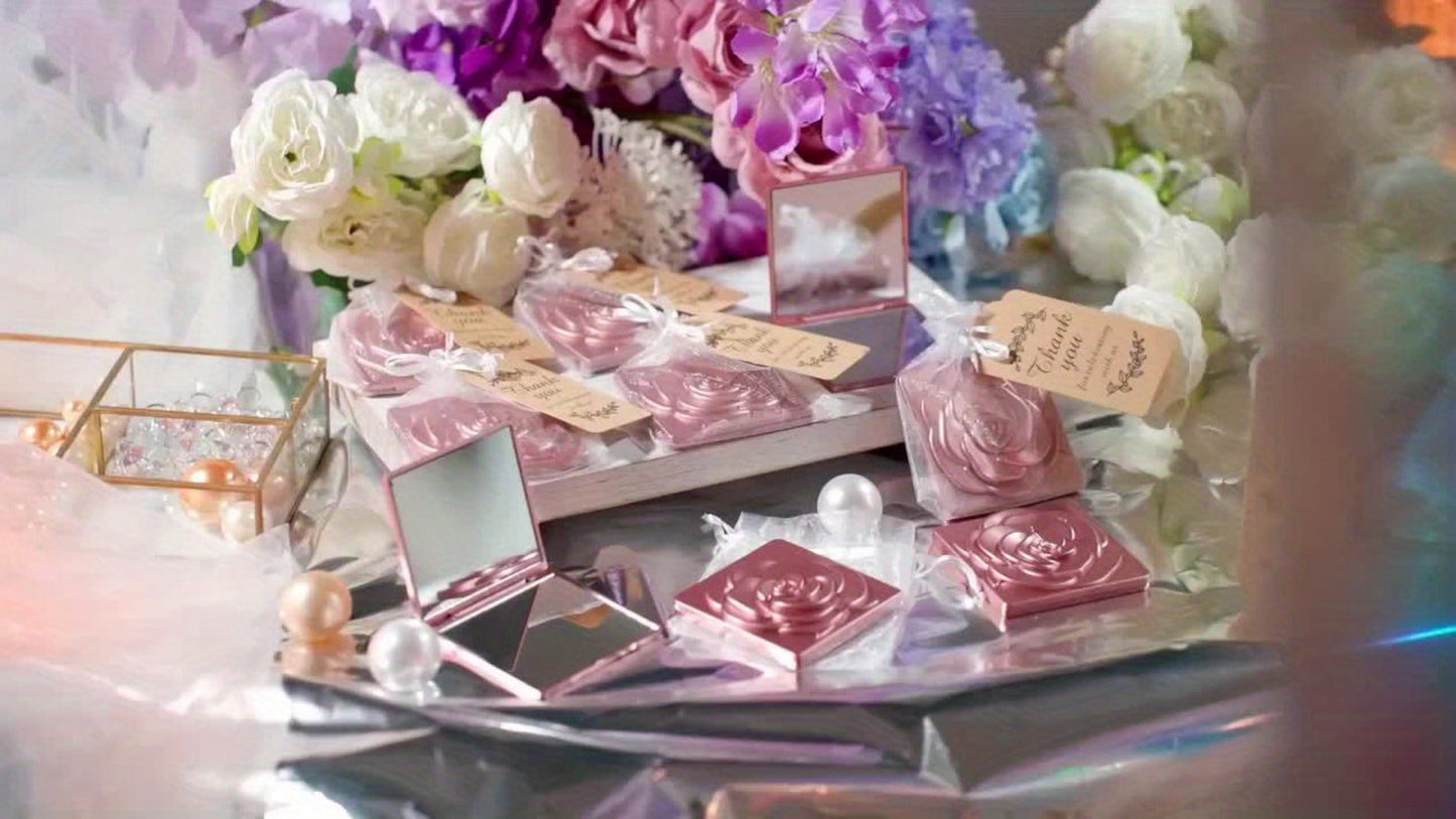 Compact Mirror Wedding Favors Bulk 30 Sets Rose-Shaped Portable Purse Mirrors - Each with Thank You Tag & Organza Bag, Bridal Shower Bachelorette Graduation Baby Shower Party Favors for Guests