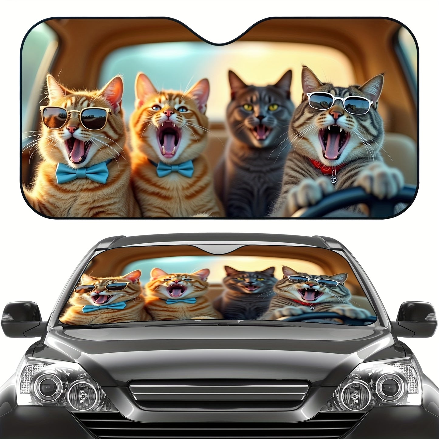 Cute Cat Windshield Sunshade Foldable Car Sun Shade UV Protection Heat Dissipation Front Window Sun Blocker Automotive Interior Accessory 1pc or 2pc Set