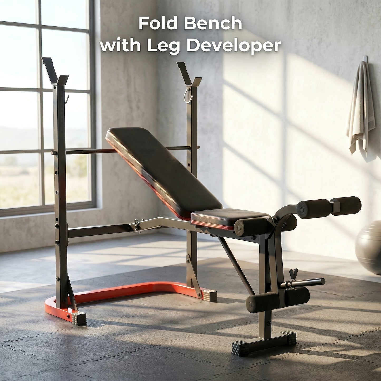 Adjustable Weight Bench Set – Foldable Home Gym Workout Bench with Squat Rack, Leg Developer & Preacher Curl Pad | 3-Second Fast Fold, Full Body Strength Training for Press, Curl & Squat Exercises