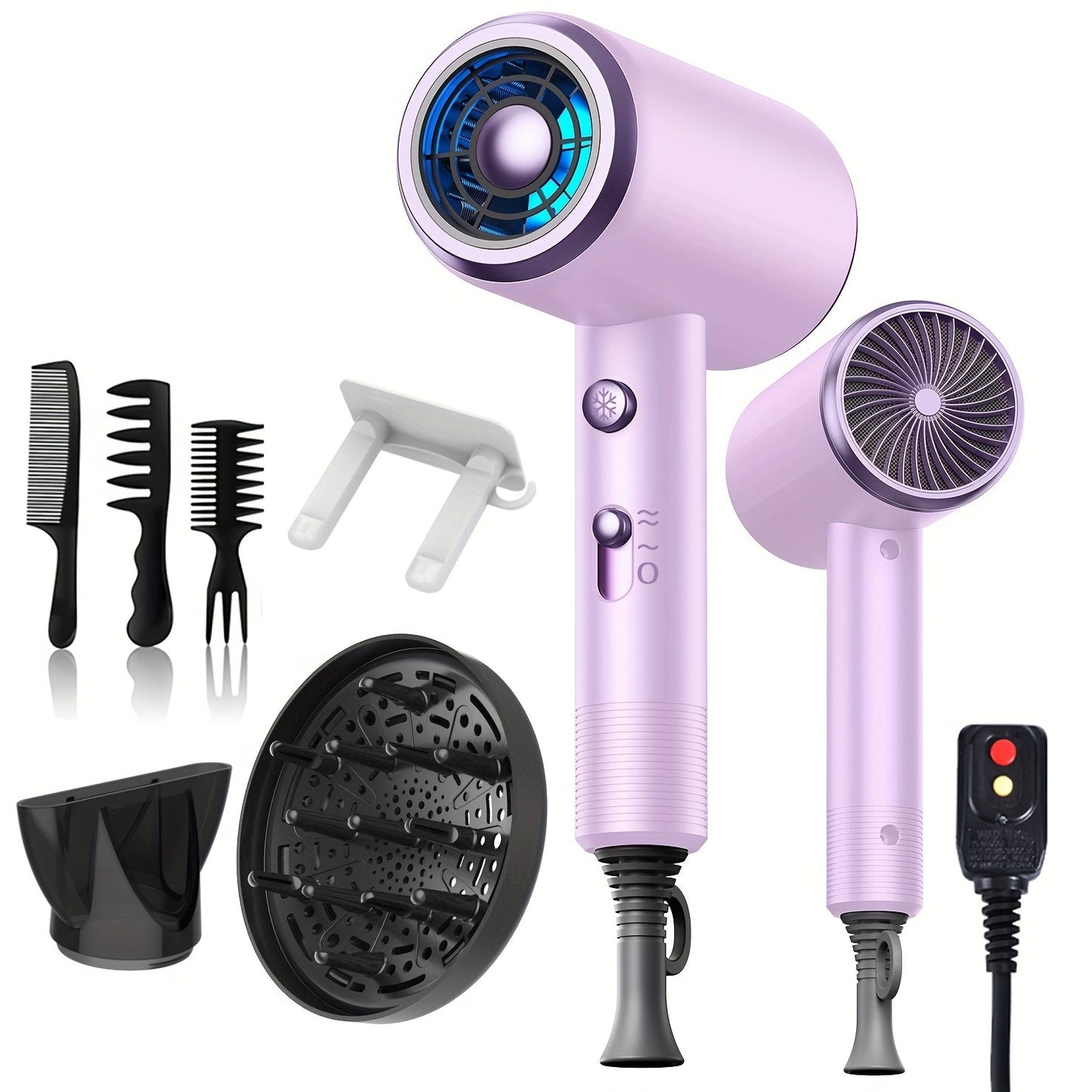 1600W Professional Ionic Hair Dryer with Diffuser, 2 Concentrators, 3 Combs & Hanger — 32000 RPM Low Noise Quick Dry Blow Dryer for Women, Home Salon Travel, 6 Colors