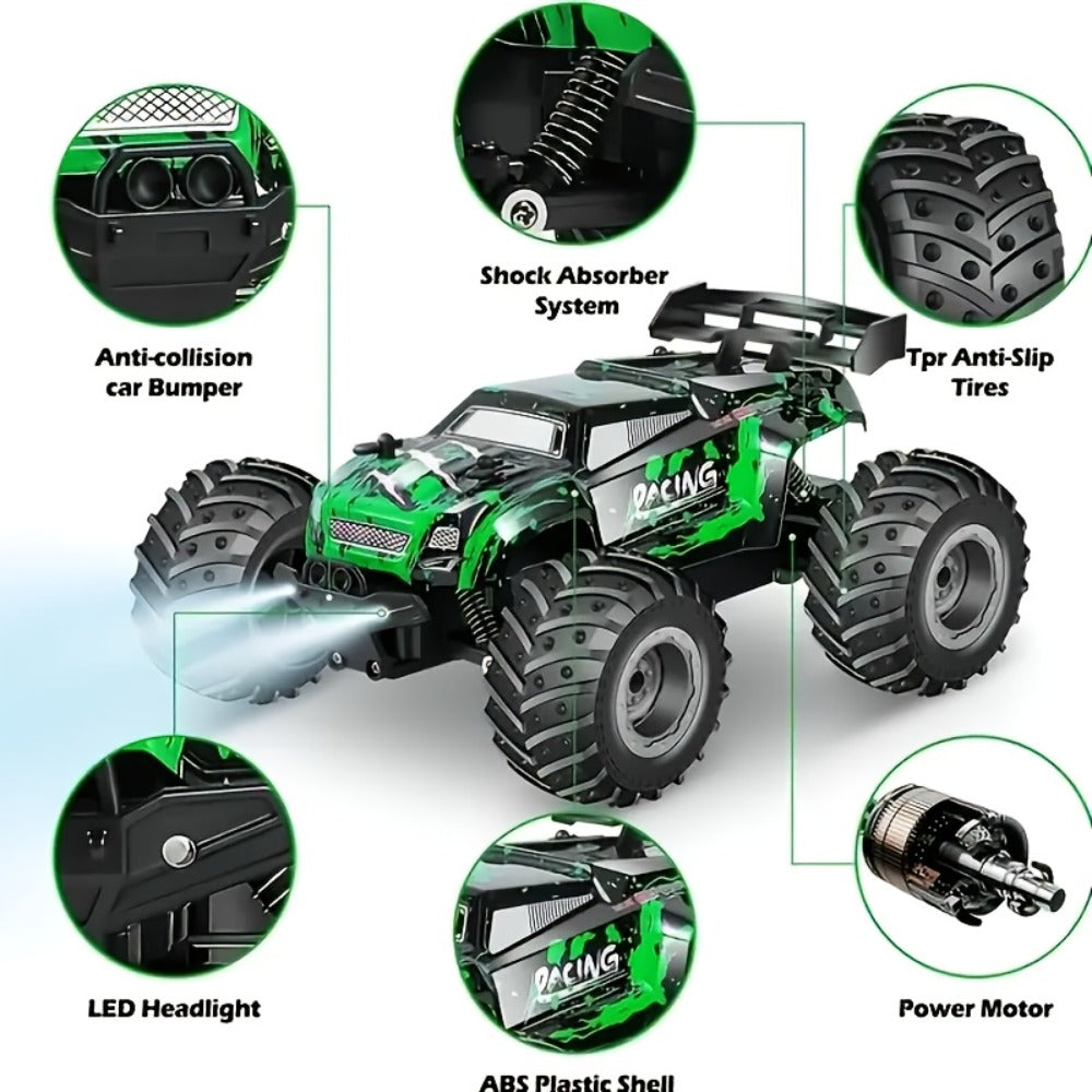Drop-Proof High-Speed RC Off-Road Car for Boys – 2.4GHz Impact-Resistant All-Terrain Remote Control Vehicle, Rechargeable RC Car Gift for Boys Ages 3 4 5 6 7 Birthday Christmas (Green)