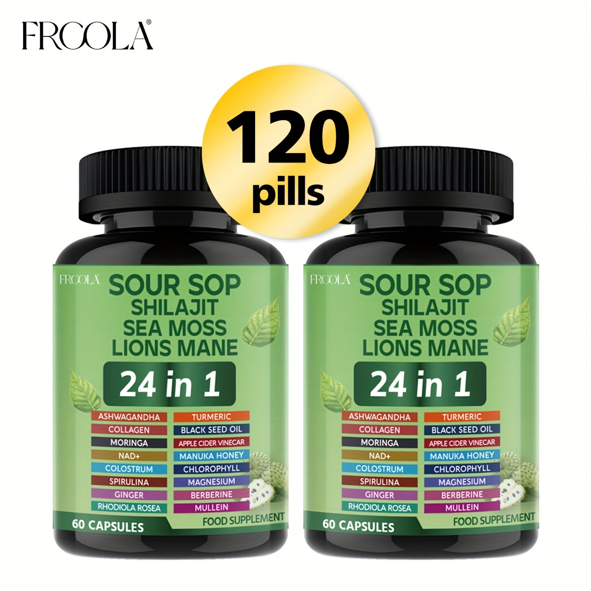Sea Moss Capsules 24-in-1 Superfood Blend 2238mg with Soursop Shilajit Lion's Mane Graviola — Gut Health Immunity Brain Energy Antioxidant Support Supplement for Men Women 60 & 120 Count