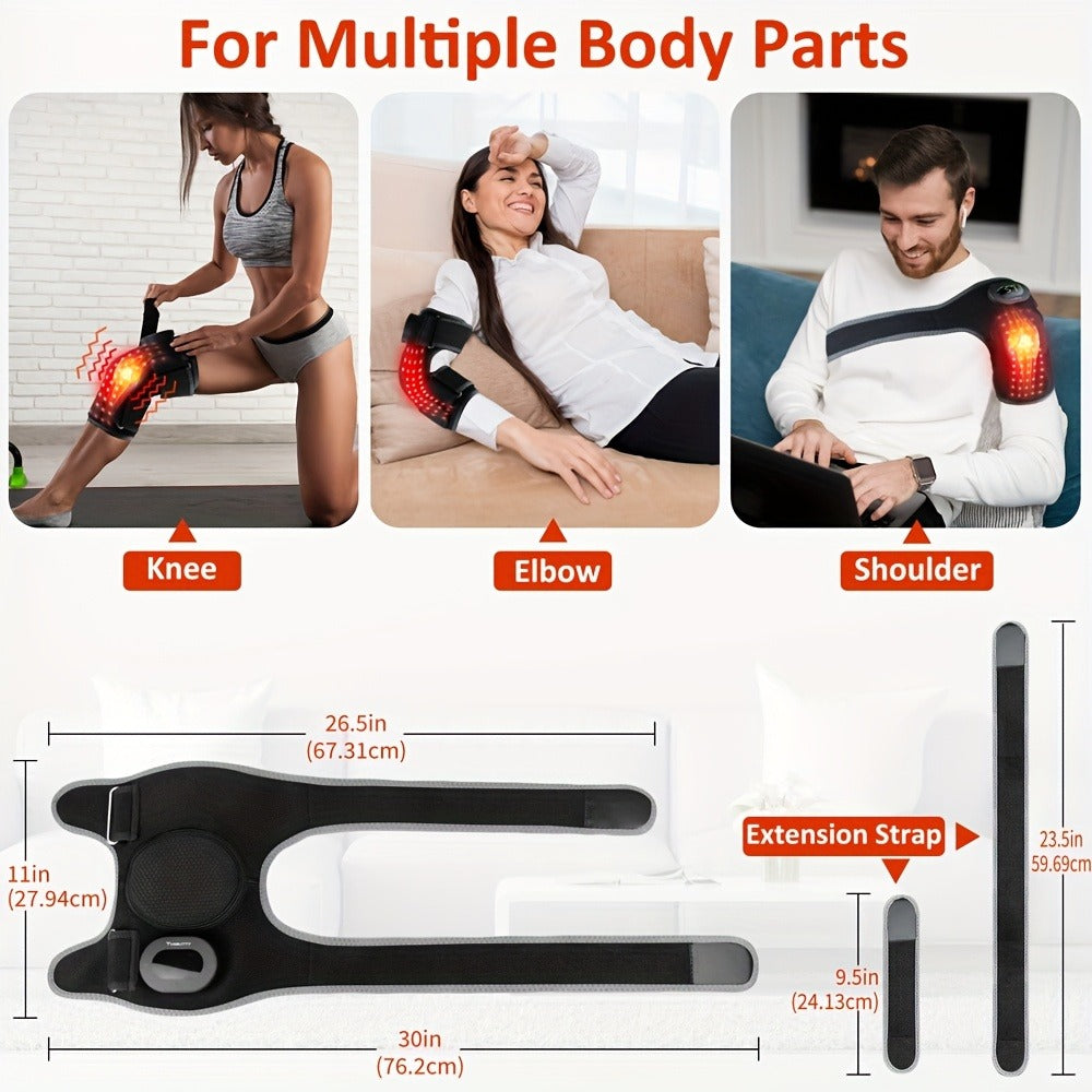 Red Light Therapy Knee Brace with Vibration Massage – 660nm & 850nm Infrared Light, 3 Massage Levels, 5 Light Modes, Joint Pain Relief & Muscle Recovery for Knee Elbow Shoulder with Extension Band