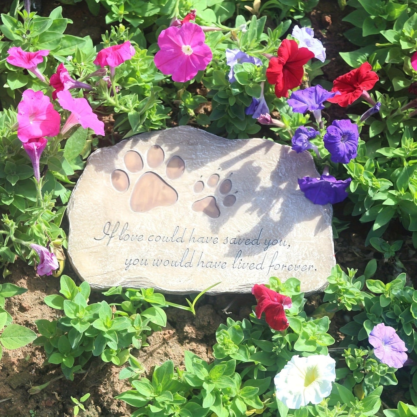 Pet Memorial Stone Hand-Painted Paw Print Garden Grave Marker for Dogs & Cats, Sympathy Loss Gift Indoor Outdoor Pet Remembrance Stone, Heartfelt Dog Cat Memorial Gift, Brown