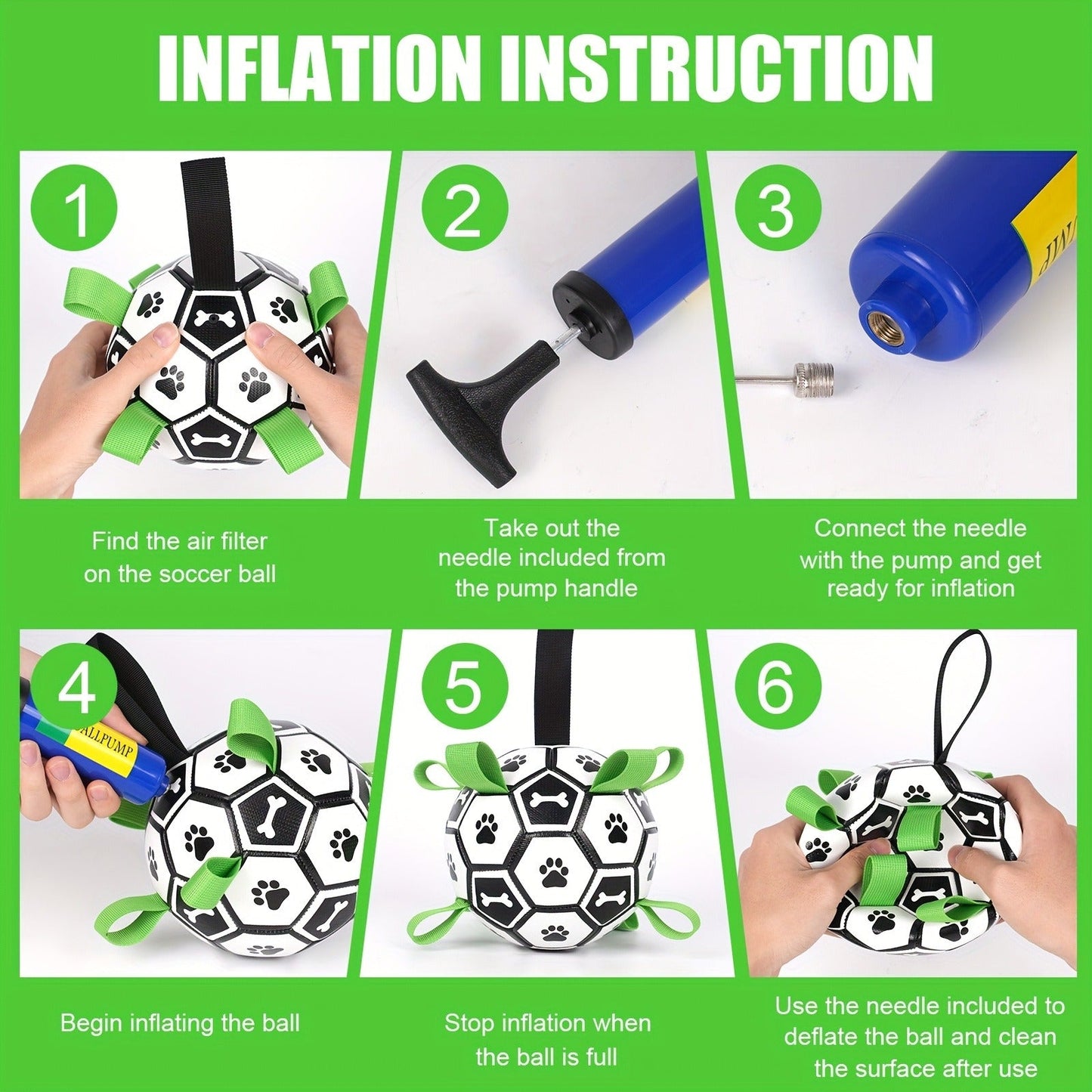 Soccer Ball Dog Toy with Straps - Interactive Tug of War Ball for Dogs, Durable Outdoor Water Toy for Small Medium Dogs, Includes Charging Cylinder, Great Dog Birthday Gift