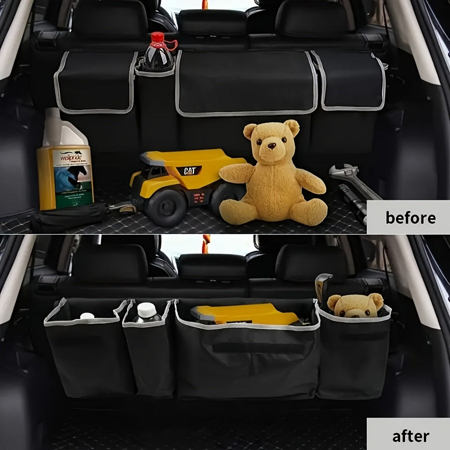 Rear Seat Hanging Storage Bag, Car Trunk Organization And Storage For SUV, Truck, MPV, Foldable Cargo Storage Bag With 4 Pockets, More Storage Space For SUV