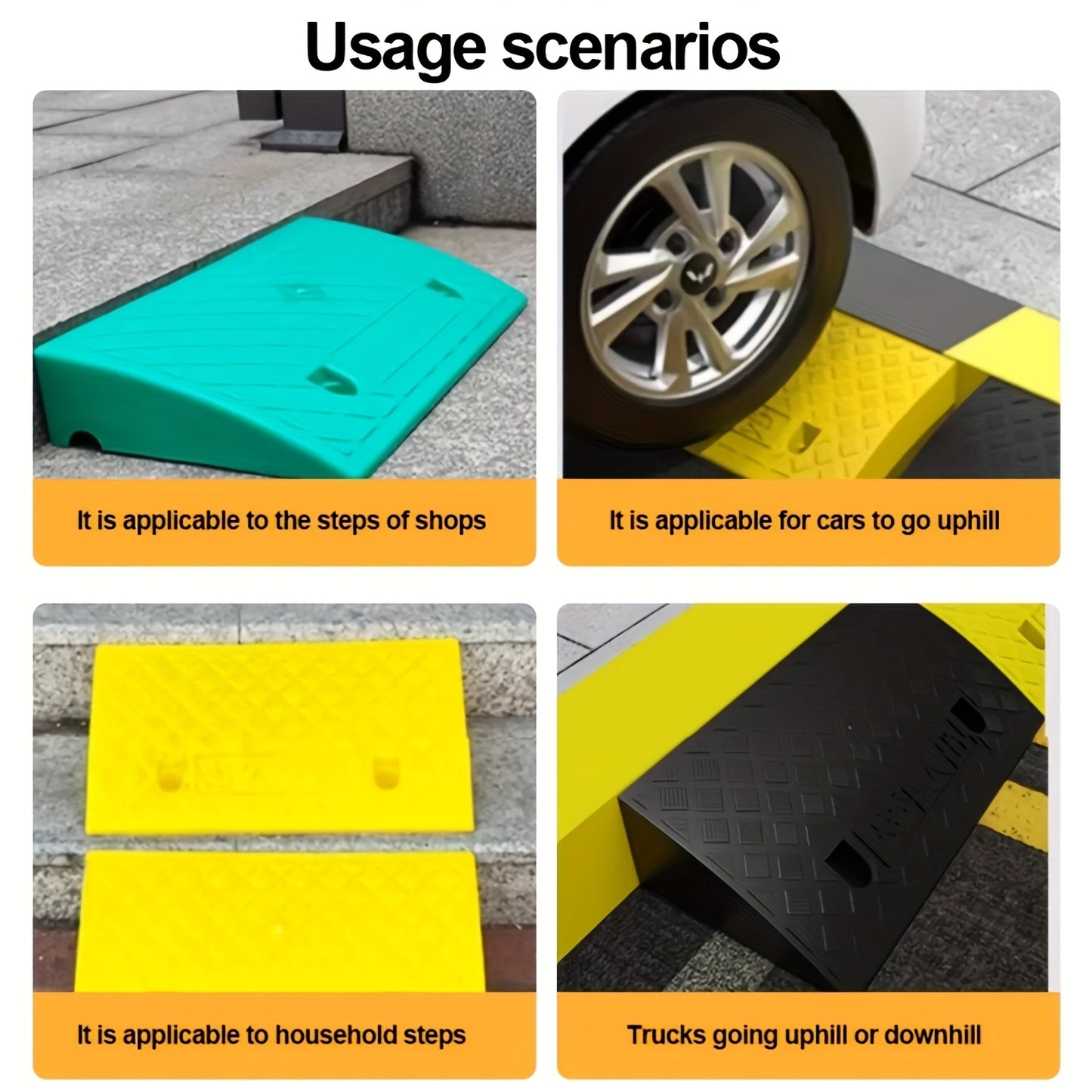 2 Portable Curb Ramps, Lightweight Plastic, Heavy-duty Plastic Threshold Ramp Set, Suitable for Low Floor Vehicles, Lane Loading, Motorcycles, Wheelchair Travel, with Dimensions Of 19.68 Inches Long X 10.6 Inches Wide X (2.75/3.5/5.1) Inches High