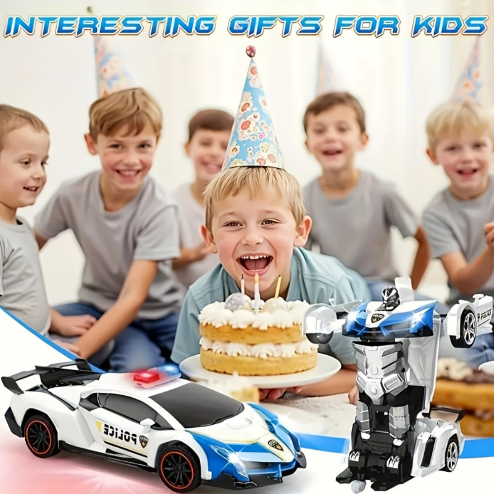 Spider Robot RC Car for Kids 1:18 with LED Lights – One-Button Transform Police Car Stunt Toy, 2.4GHz 45M Range 360° Drift Deformation Vehicle for Boys & Girls Ages 3 4 5 6, Birthday Christmas Gift