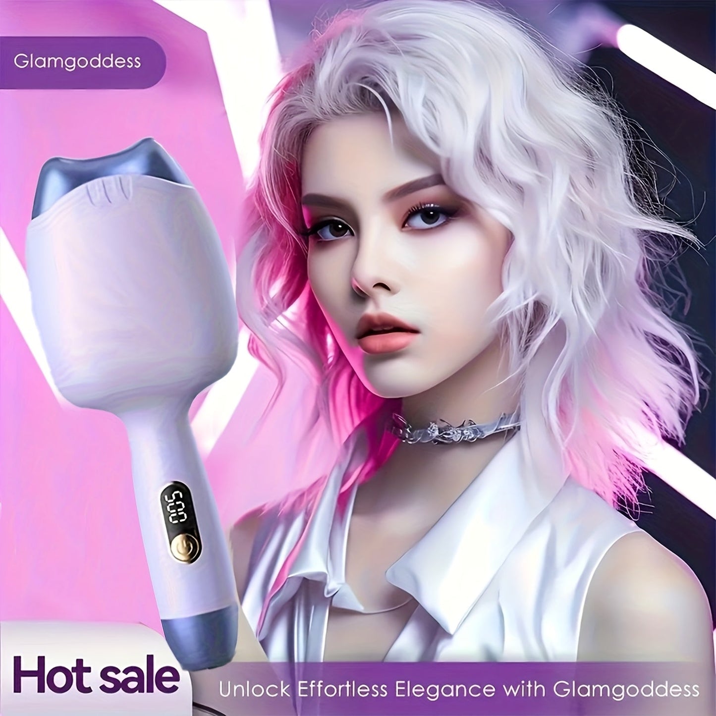 32mm Curling Iron Negative Ion Mini Portable Cat Ears Curler 3-Heat Settings Fast Heating Anti-Scald Design for Women Gift for Mother's Day Birthday Christmas Pink Purple