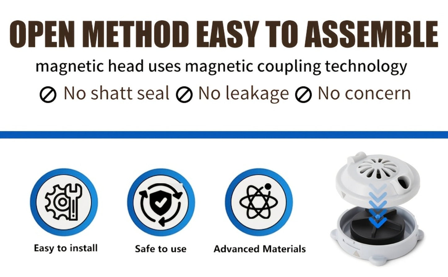 Pipeless Jet Motor Replacement for Pedicure Spa Chair - Magnetic Jet Head with Propeller & Cap, Model P153, Compatible with LURACO & Most Pedicure Bowls, Nail Salon Equipment Part