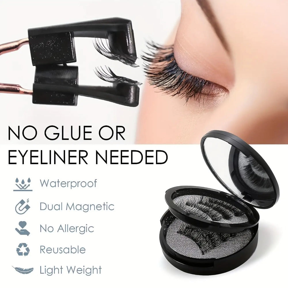 8 Pairs Magnetic Lash Kit with Applicator Clips — 3D Double Magnetic False Eyelashes Set, Waterproof No Glue Reusable Natural Look Lashes for Women Daily Wear & Special Occasions