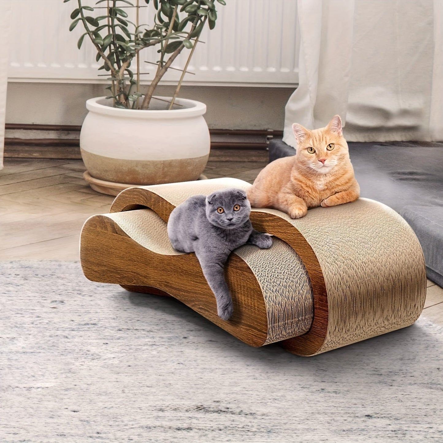 Cat Scratcher Cardboard Lounge Bed – 2-in-1 Reversible Corrugated Scratch Pad with Hidden Hideout, Durable 5-Layer Board, Protects Furniture, Large Size with Catnip Toy