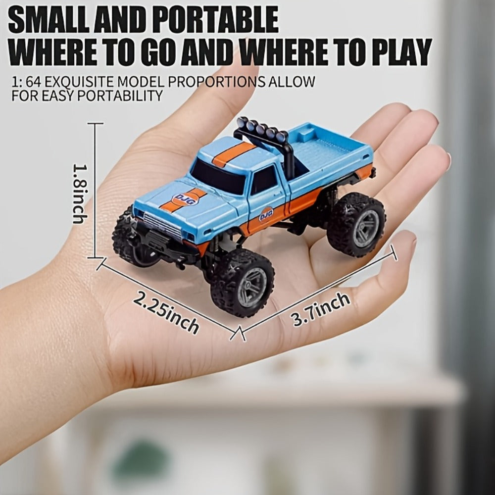 Mini RC Monster Truck 1:64 Scale Alloy Remote Control Car with LED Lights 2.4GHz Speed Steering Adjustable Kids Boys Gift