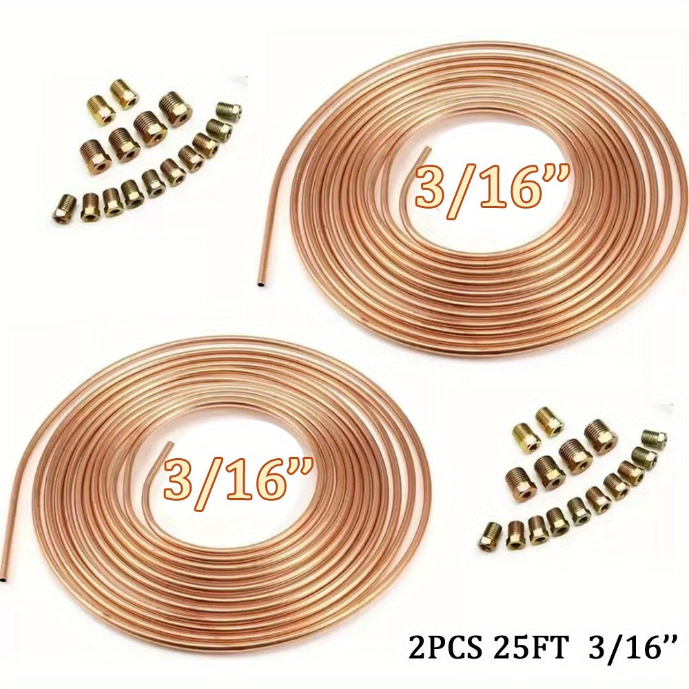 2 Sets 3/16 Brake Line 25ft Copper Nickel Tubing, Stainless Steel Brake Line Clamps Repair Kit with 32 Fitting