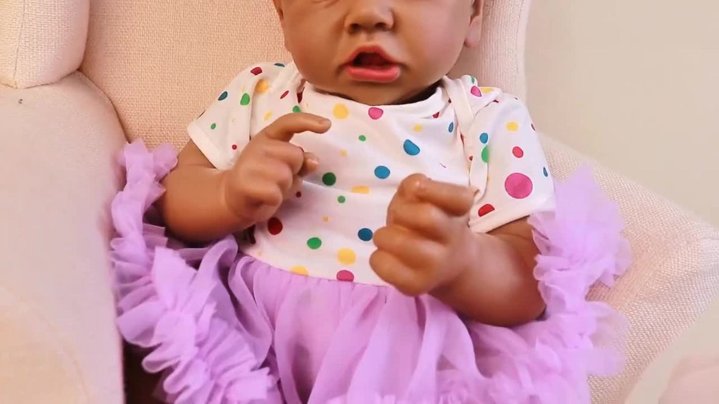 African American Reborn Baby Doll 21.5 Inch Full Vinyl – Curly Hair Black Girl Doll, Hand-Painted Lifelike Skin, Collectible Art Doll, Birthday Christmas Holiday Gift for Kids Ages 3+ & Collectors