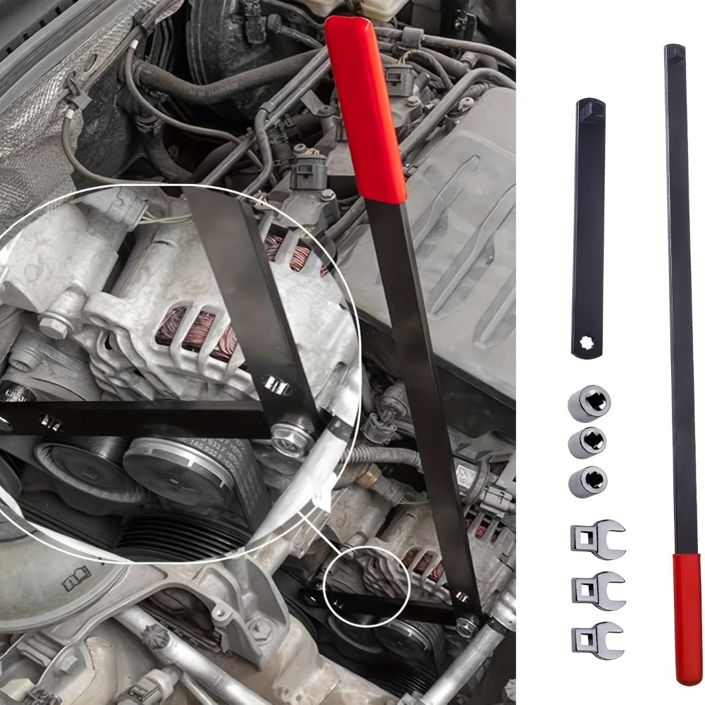 Serpentine Belt Tool Set 8-Piece, Universal 3/8" & 1/2" Drive Belt Tensioner Wrench Kit with Idler Pulley Adjuster & Crowfoot Wrenches, Chrome Vanadium Steel, Car Engine Belt Removal & Installation