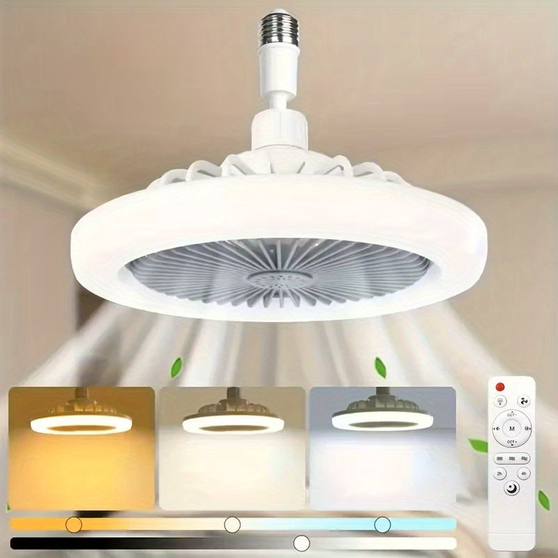 Ceiling Fan Light with Remote Control, Dimmable LED 3000-6500K, 3-Speed Fan, E26 Base, 360° Adjustable Universal Joint, Timed Night Light, Room Decor White & Gray