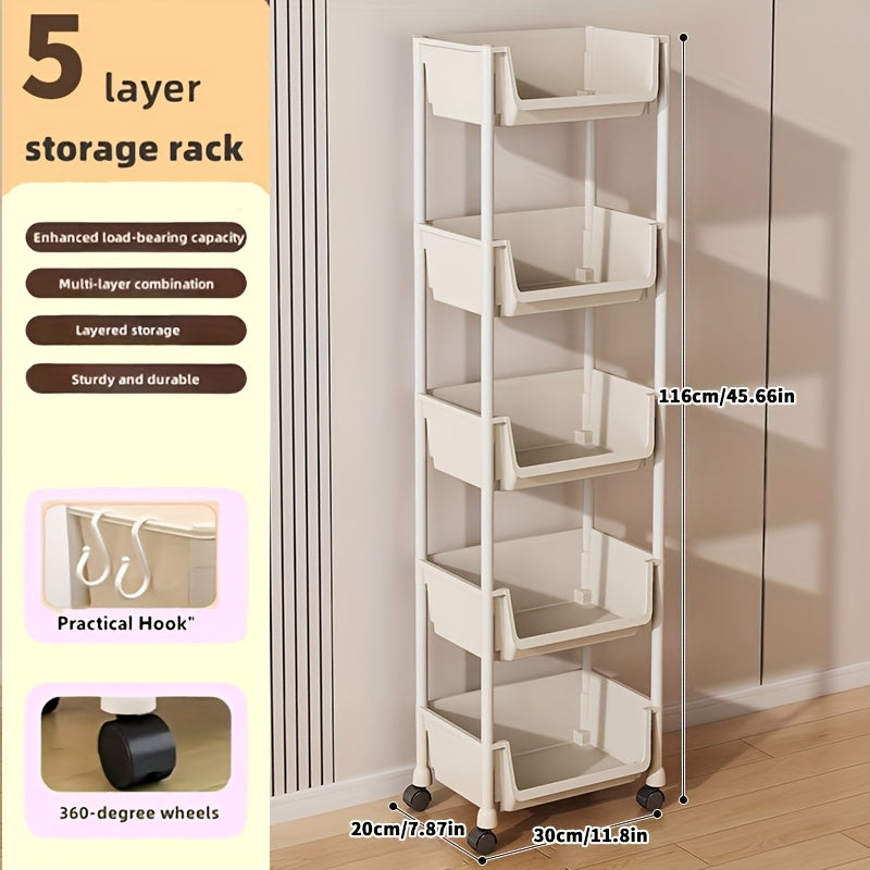 Shoe Rack shown in the 5 Layers with wheels and hooks option