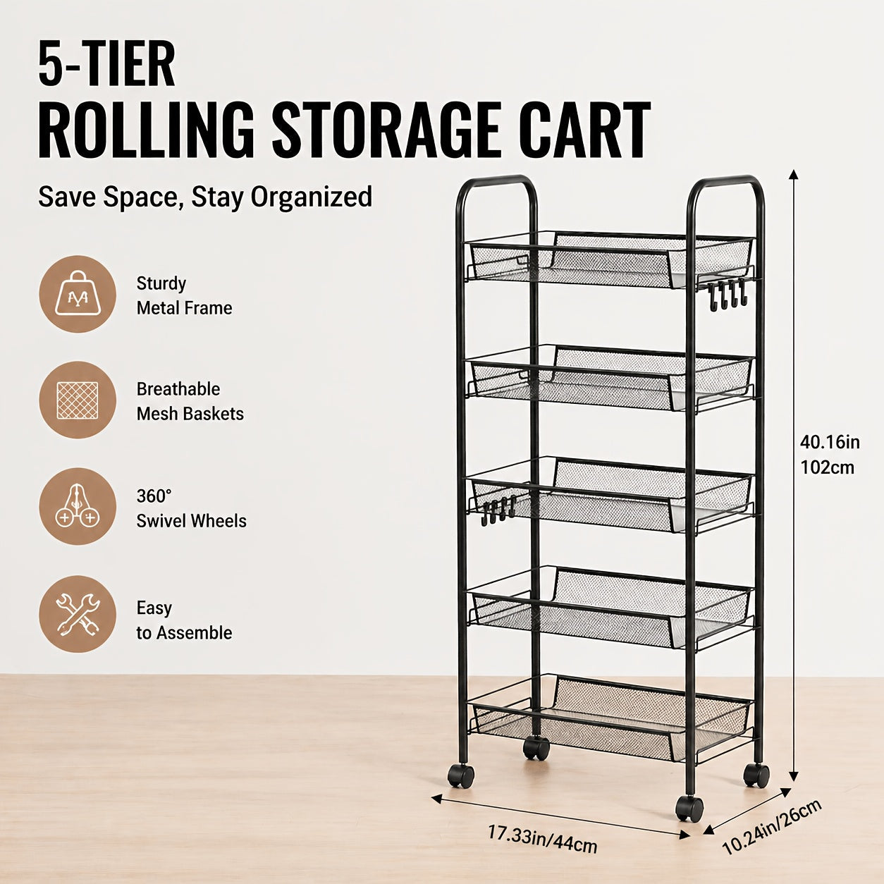 Storage Cart shown in the black five layers option