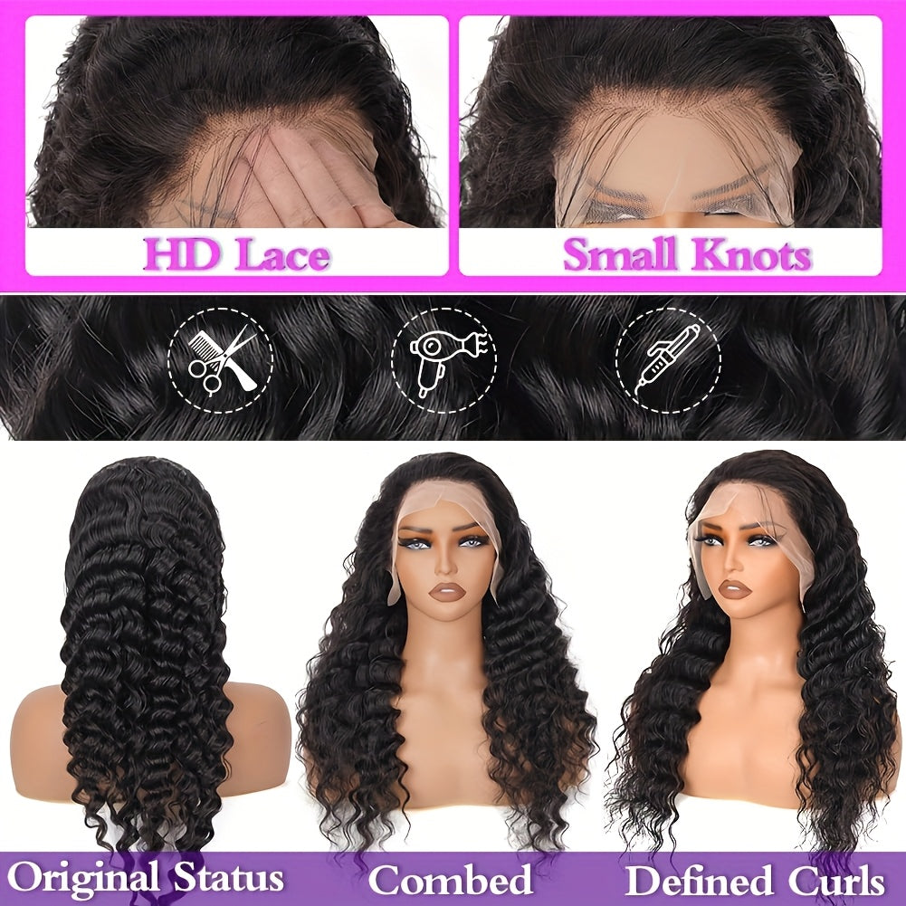 Glueless Bob Wig Human Hair 13x4 Pre Cut Lace 200% Density Wear and Go Deep Wave Body Wave Pre Plucked Bye Bye Knots Lace Front Wig for Black Women 8-40 Inch