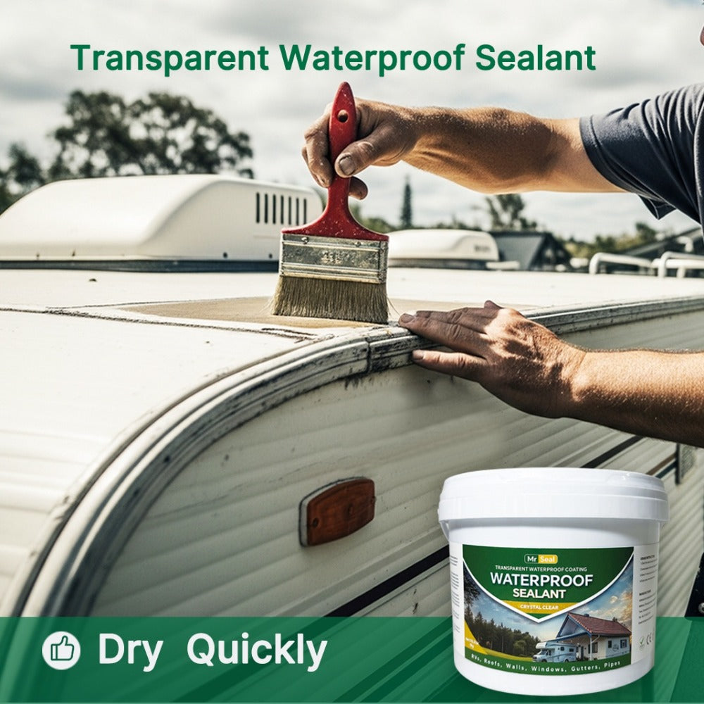Clear Waterproof Sealant 11LB / 5kg – Fast-Dry Transparent Adhesive for RV, Boat, Roof, Gutter, Pipe & Tile | Multi-Surface Leak Repair | Includes Brush