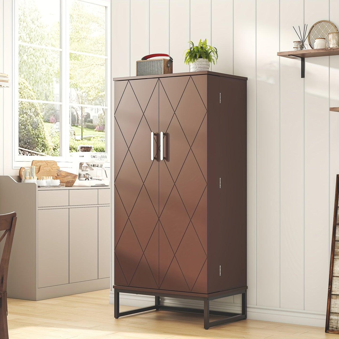 Kitchen Pantry Cabinet shown in the Brown option