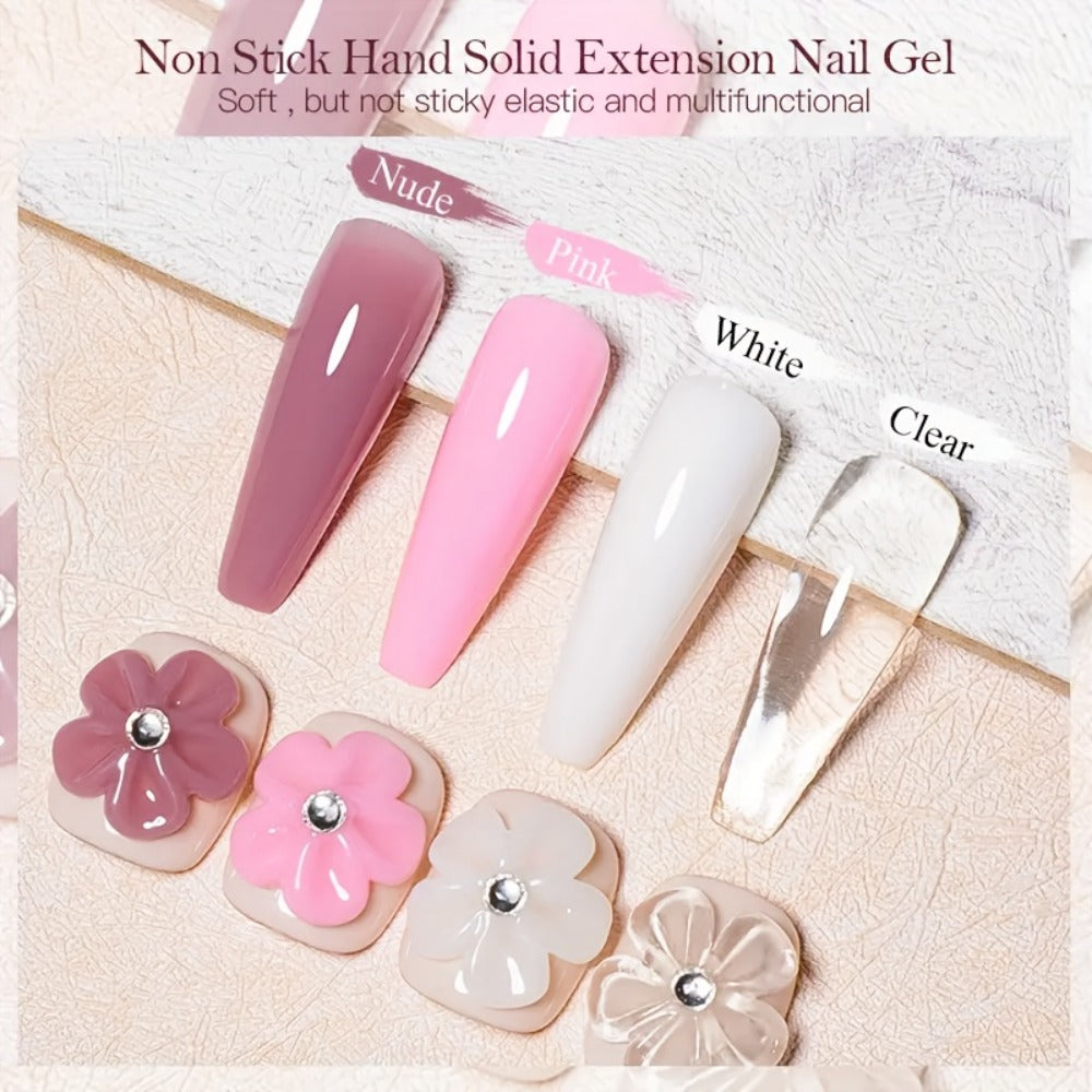 RINO 3D Nail Sculpture Kit 5pcs – Solid Builder Gel with Rhinestone Gel Molding Gel Flower Molds & Sculpting Brush, Clear Nude Hard Gel Extension for 3D Floral Nail Art, Home & Salon Women Beginners