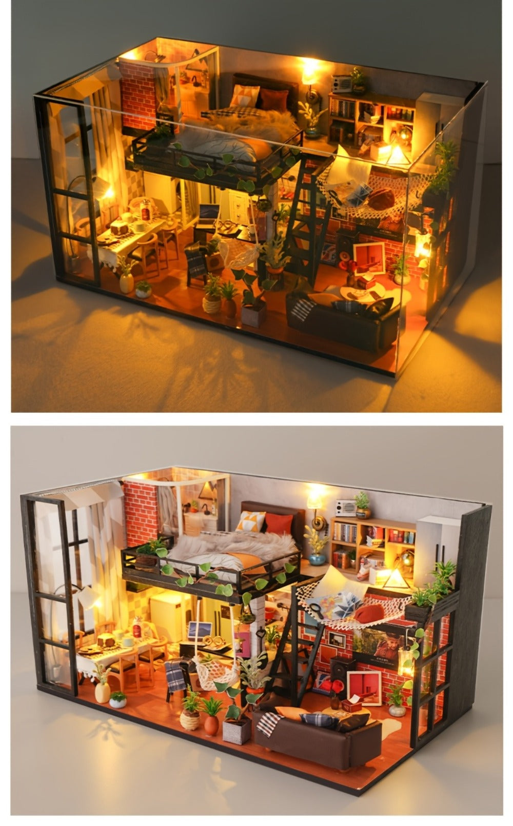 DIY Dollhouse Kit 2 Story with Dust Cover – Handmade Miniature House Model with Furniture Parts, No Glue No Batteries, Creative Build & Display Toy, Christmas Birthday Gift for Girls Teens & Adults