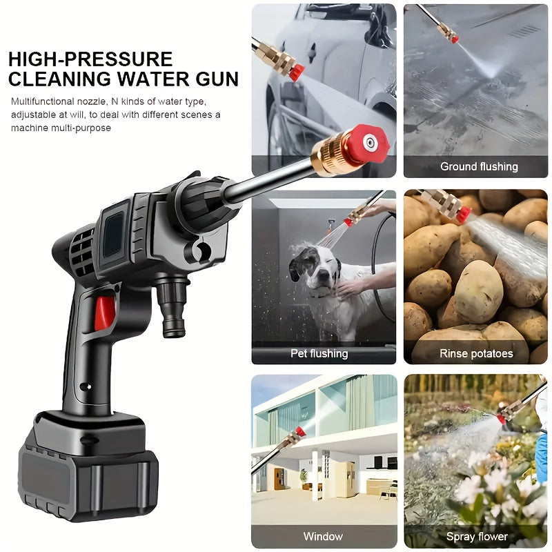 4000PSI Cordless Car Wash Machine, W/5-meter Hose, Portable Cordless High-pressure Car Wash Machine, 2000mAh Battery Powered, with 2 Battery, 6-in-1 Nozzle,, Portable High-Pressure Cleaning Machine for Car/Fence/Floor Cleaning Watering, Great Gift