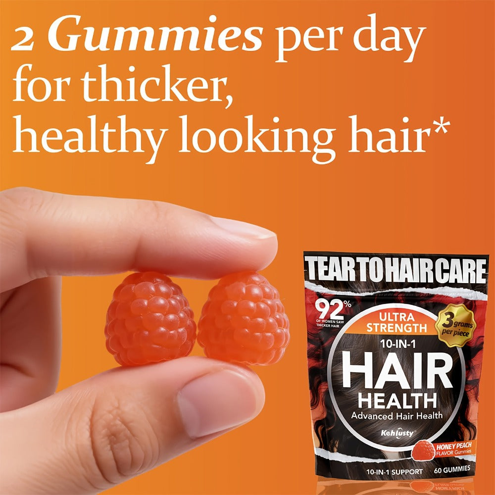 Biotin Gummies for Hair Growth with Collagen Complex Vitamin C & Ginger — 90 Chewable Gummies for Thicker Fuller Hair, Thinning Hair Support, Peach Flavor, 30-Day Supply for Men & Women