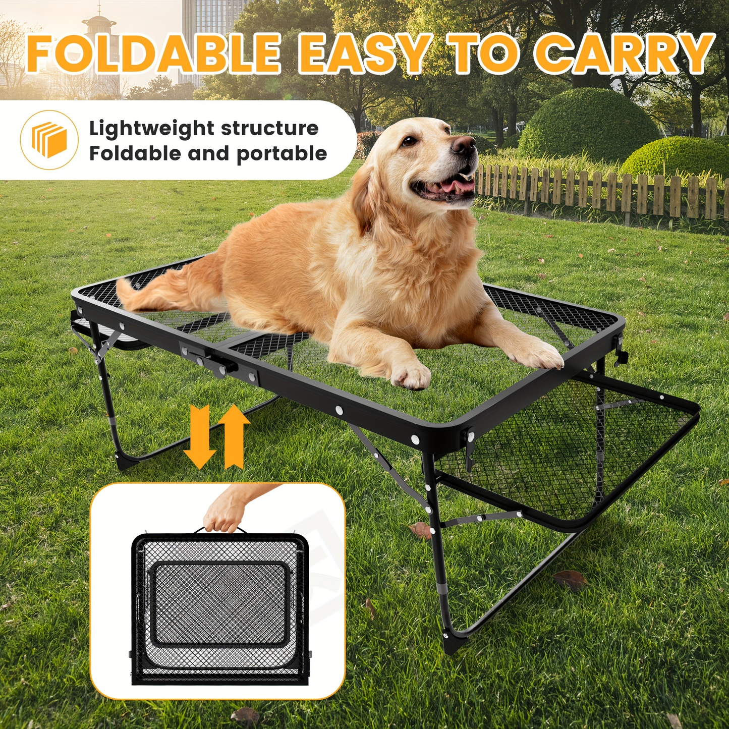 Portable Folding Camping Table with 2 Wingboards & Mesh Top – Height Adjustable Outdoor Grill Side Table for Picnic Barbecue Beach Backpacking, Lightweight Compact Folding Table with Carry Bag
