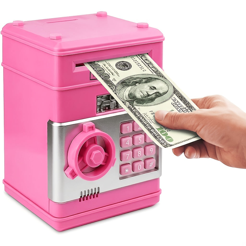 Electronic ATM Piggy Bank for Kids – Digital Coin & Cash Money Bank with Password Lock, Holds 600 Coins or 100 Bills, Fun Savings Bank Toy Gift for Boys & Girls, Black or Pink
