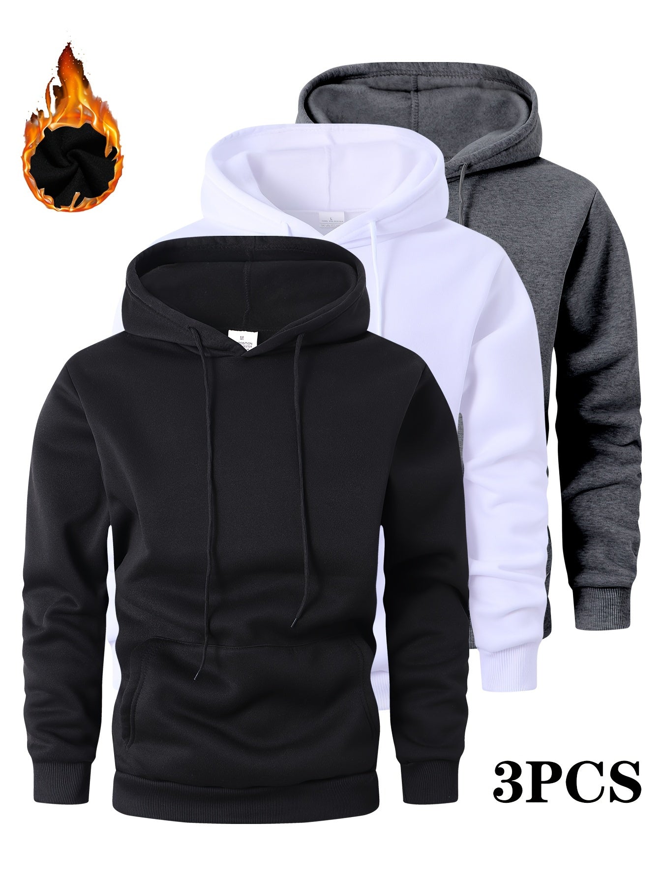 Men's Solid Color Hoodie - Long Sleeve Relaxed Fit