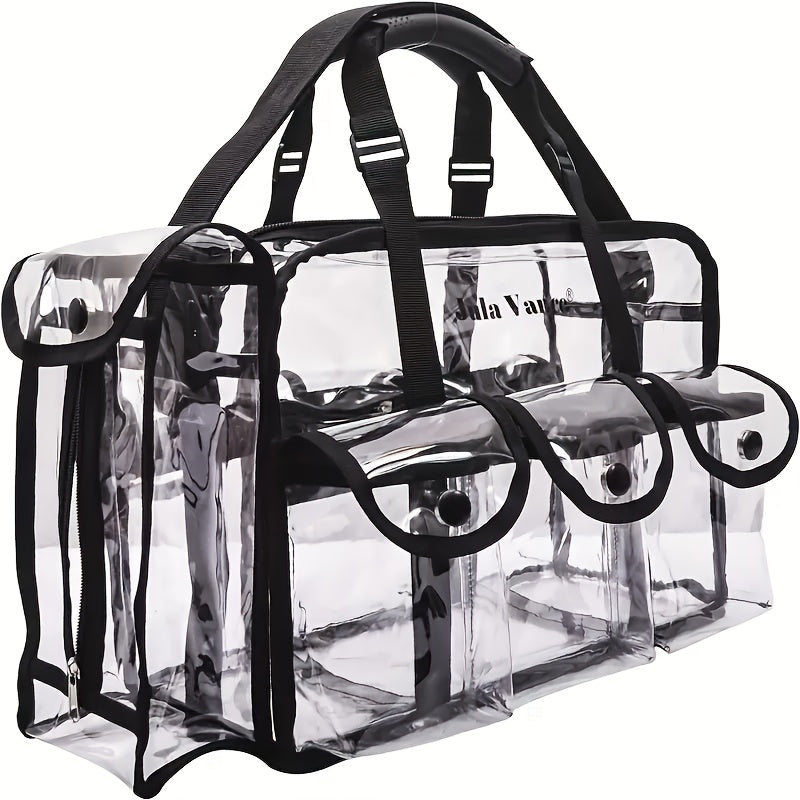 Stadium Approved Clear PVC Tote Bag Extra Large Transparent Shoulder Bag 3 External Pockets Adjustable Straps Waterproof for Men Women Travel Sports Concert Festival