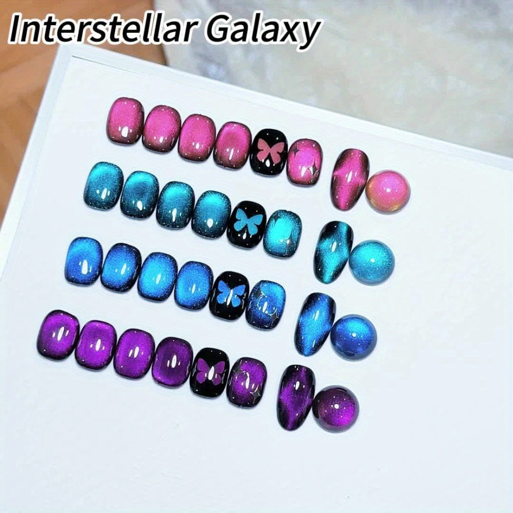 Cat Eye Gel Polish Set 4 Colors – Interstellar Galaxy Series Magnetic Nail Polish with Dazzling Shimmer Luster, UV LED Soak-Off Gel for Salon Nail Art & Home Manicure Gift for Women
