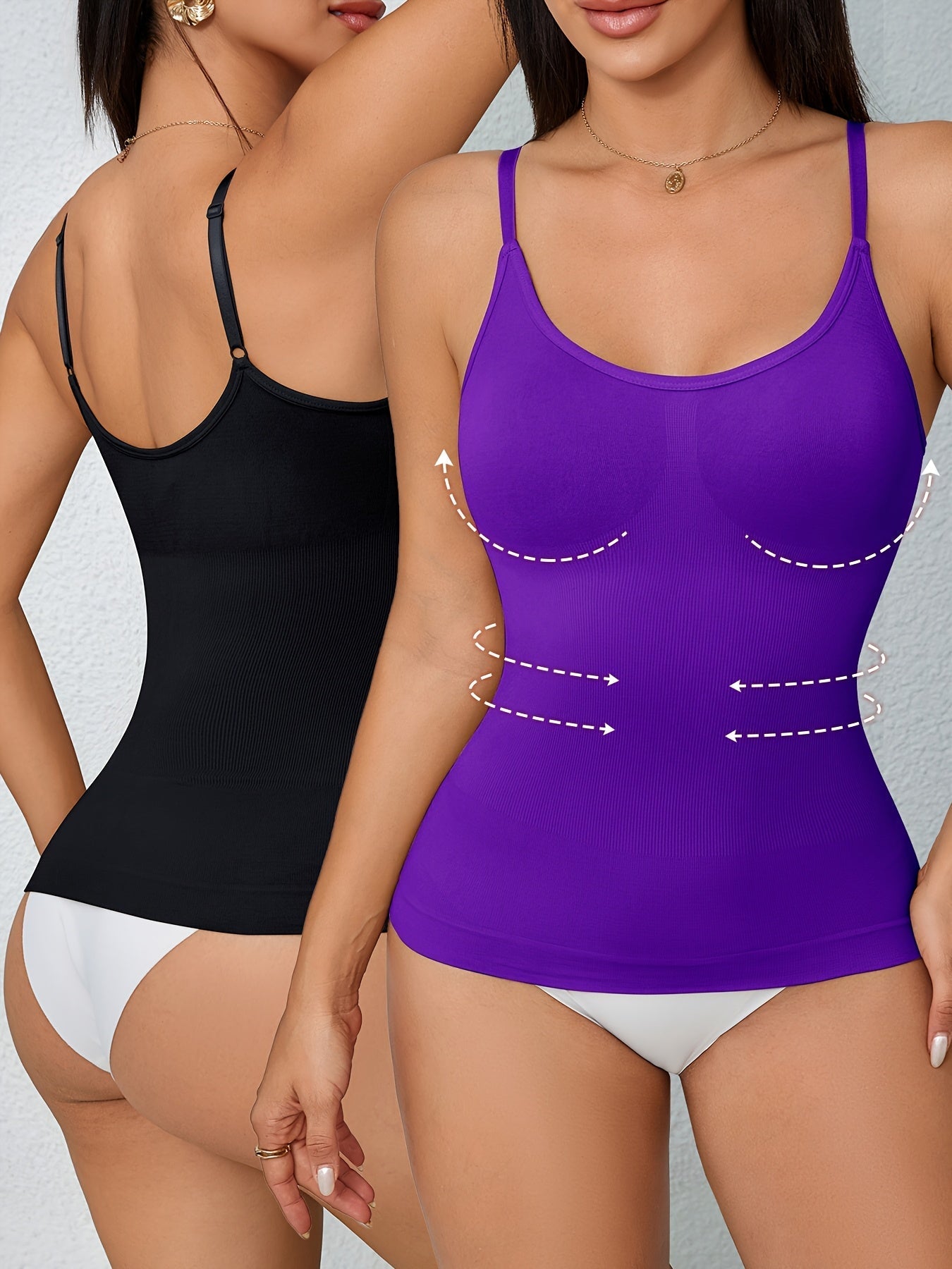 Women's Tummy Control Shapewear Camisole - Solid Color Body Smoothing, Black And White Color